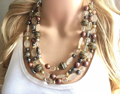 Metallic mirrorball silver gold & gunmetal Jewelry, gold collar silver Jewelry, metal triple strand chunky statement beaded jewels