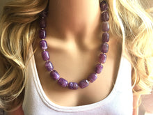 Load image into Gallery viewer, Smokey Purple Statement Necklace, Single Strand Chunky Beaded Necklace, purple Jewelry, Spring Jewelry, purple Necklace, purple beaded