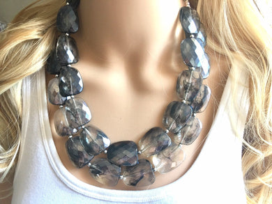 Black & Resin Big Bead Necklace, multi Strand Statement Jewelry, black Chunky bib, bridesmaid jewelry, beaded bracelet earrings