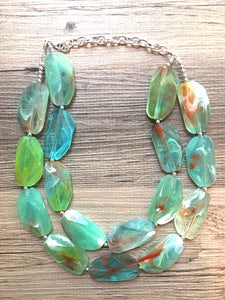 Aquarium Nautical Chunky Statement Necklace, Big beaded jewelry, Double Strand Statement Necklace, blue green, blue chunky necklace