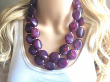 Load image into Gallery viewer, Eggplant Purple Chunky Statement Necklace, Big beaded jewelry, Double Strand Statement Necklace, Bib necklace, bridesmaid wedding, praline