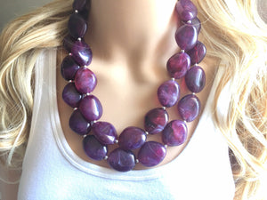 Eggplant Purple Chunky Statement Necklace, Big beaded jewelry, Double Strand Statement Necklace, Bib necklace, bridesmaid wedding, praline