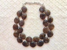 Load image into Gallery viewer, Smoky Brown Chunky Statement Necklace, Big beaded jewelry, Double Strand Statement Necklace, Bib necklace, bridesmaid wedding, praline