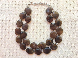 Smoky Brown Chunky Statement Necklace, Big beaded jewelry, Double Strand Statement Necklace, Bib necklace, bridesmaid wedding, praline