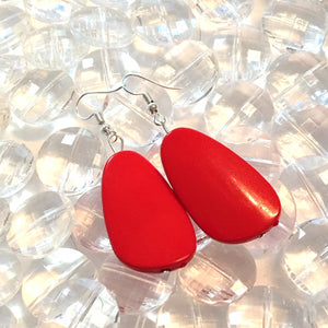 Red Drop Geometric Earrings, red statement Earrings, boho teardrop earrings, red jewelry hippie earrings obling teardrop