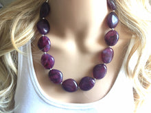 Load image into Gallery viewer, Eggplant Purple Chunky Statement Necklace, Big beaded jewelry, single Strand Statement Necklace, Bib necklace, bridesmaid wedding, praline