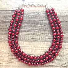 Load image into Gallery viewer, Maroon Soiree Necklace, Triple Layer Statement Jewelry, red Statement Necklace, deep red Wedding Bridesmaid Jewelry, burgundy marsala