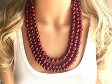 Load image into Gallery viewer, Maroon Soiree Necklace, Triple Layer Statement Jewelry, red Statement Necklace, deep red Wedding Bridesmaid Jewelry, burgundy marsala