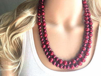 Maroon Soiree Necklace, double Layer Statement Jewelry, red Statement Necklace, deep red Wedding Bridesmaid Jewelry, burgundy marsala