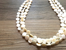 Load image into Gallery viewer, Cream Statement Necklace - Extra chunky multi-strand jewelry - Geometric Beaded Jewelry, bib beaded necklace, silver and off white