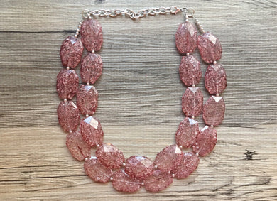 Rosegold Pink Chunky Statement Necklace, big beaded bib necklace, pink jewelry, bridesmaid necklace, dark pink necklace, pink crackle