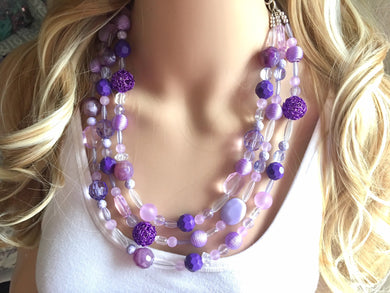 Purple Chunky Statement Necklace, Triple Strand Beaded Jewelry, lilac lavendar eggplant jewelry bridesmaid wedding wedding periwinkle