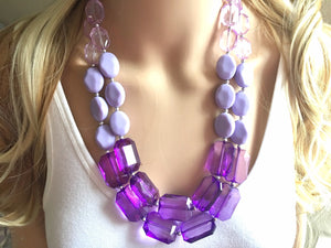 Purple Chunky Statement Necklace, Double Strand Beaded Jewelry, lilac lavendar eggplant jewelry bridesmaid bib wedding periwinkle