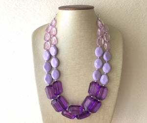 Purple Chunky Statement Necklace, Double Strand Beaded Jewelry, lilac lavendar eggplant jewelry bridesmaid bib wedding periwinkle