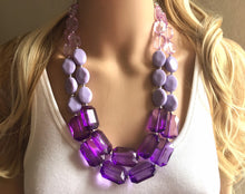 Load image into Gallery viewer, Purple Chunky Statement Necklace, Double Strand Beaded Jewelry, lilac lavendar eggplant jewelry bridesmaid bib wedding periwinkle