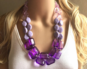 Purple Chunky Statement Necklace, Double Strand Beaded Jewelry, lilac lavendar eggplant jewelry bridesmaid bib wedding periwinkle