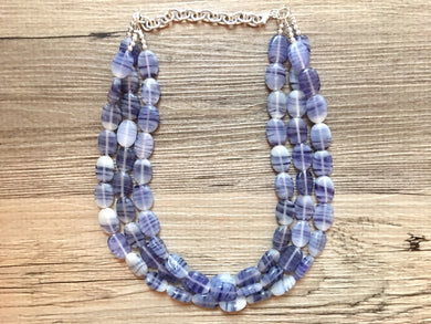Purple Glass Swirl Chunky Statement Necklace, multi strand colorful jewelry, white gemstone statement necklace, deep violet necklace