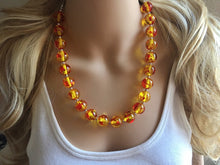 Load image into Gallery viewer, Firey Marigold Chunky Statement Necklace, Big beaded jewelry, red orange Statement Necklace, Bib necklace, yellow bridesmaid wedding