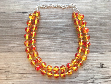 Firey Marigold Chunky Statement Necklace, Big beaded jewelry, red orange Statement Necklace, Bib necklace, yellow bridesmaid wedding