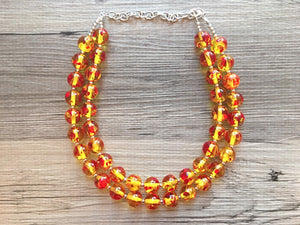 Firey Marigold Chunky Statement Necklace, Big beaded jewelry, red orange Statement Necklace, Bib necklace, yellow bridesmaid wedding