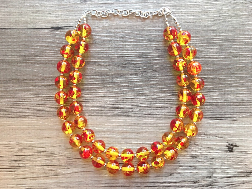 Firey Marigold Chunky Statement Necklace, Big beaded jewelry, red orange Statement Necklace, Bib necklace, yellow bridesmaid wedding