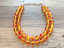 Load image into Gallery viewer, Firey Marigold Chunky Statement Necklace, Big beaded jewelry, red orange Statement Necklace, Bib necklace, yellow bridesmaid wedding