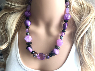 Purple Chunky Statement Necklace single Strand Beaded Jewelry, lilac lavendar eggplant jewelry bridesmaid bib wedding periwinkle