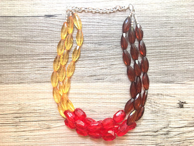 Fall Necklace, multi strand jewelry, big beaded chunky statement necklace, red jewelry, bridesmaid necklace, bib necklace yellow brown