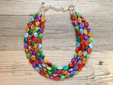 Rainbow 5 strand Beaded Necklace, Colorful Jewelry, Chunky statement necklace, big beaded necklace, rainbow jewelry, rainbow fall confetti