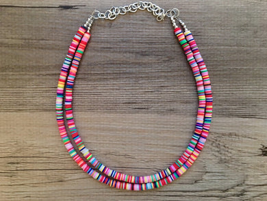 Rainbow Beaded Necklace, double Colorful Jewelry, Chunky statement necklace, beaded necklace, rainbow jewelry baby, color block necklace