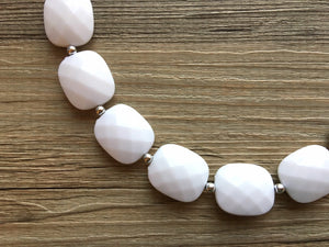 White Statement Necklace Jewelry Set, Chunky Jewelry Big Beaded single Strand Necklace, bracelet earrings white Jewelry Set Silver