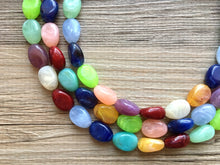 Load image into Gallery viewer, Triple Rainbow Beaded Necklace, Colorful Jewelry, Chunky statement necklace, big beaded necklace, rainbow jewelry, rainbow fall confetti