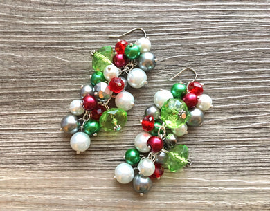 Christmas earrings, Red Silver Green and BLING! Holiday Jewelry, Christmas Jewelry, Red Green Jewelry, Christmas Gift Christmas Present