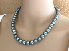 Load image into Gallery viewer, Gray Pearl Big Bead Necklace, single Strand Statement Jewelry, gray Chunky bib, bridesmaid necklace, gray jewelry, beaded necklace