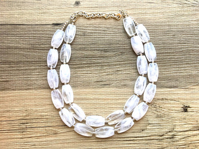 White Statement jewelry set, Chunky Beaded Necklace, neutral Jewelry, bright whitw Necklace, wedding beaded necklace, white earrings