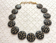 Load image into Gallery viewer, Black Big Bead Necklace, gold Strand Statement Jewelry, black Chunky bib, bridesmaid necklace, black jewelry, beaded jewelry