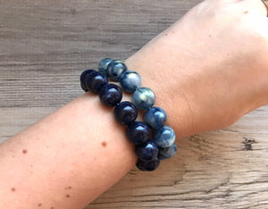 Blue 2 stretch bracelets, beaded jewelry, bead stretchy bracelet, rainbow friendship arm candy stacking navy blue royal dark blue