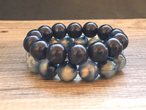 Blue 2 stretch bracelets, beaded jewelry, bead stretchy bracelet, rainbow friendship arm candy stacking navy blue royal dark blue