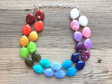 Load image into Gallery viewer, Rainbow Beaded Necklace, Colorful Jewelry, Chunky statement necklace, big beaded necklace, rainbow jewelry, rainbow baby