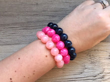 Load image into Gallery viewer, Navy Blue Blush Pink 3 stretch bracelets, beaded jewelry, bead stretchy bracelet, rainbow friendship arm candy stacking hot dark pink