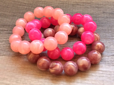 Purple & Blush Pink 3 stretch bracelets, beaded jewelry, bead stretchy bracelet, rainbow friendship arm candy stacking hot dark pink