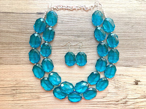 Teal Big Beaded Statement Necklace, beaded jewelry, blue jewelry, teal beaded necklace, turquoise jewelry, blue necklace, chunky beaded bib