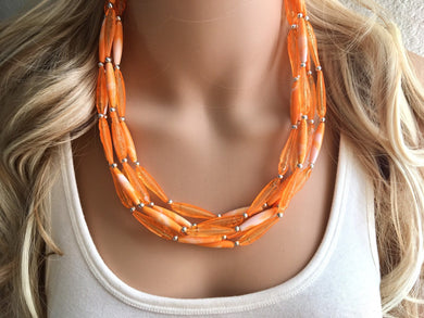 Textured Orange Statement Necklace, Big Beaded necklace, chunky orange necklace, fall wedding, orange jewelry, pumpkin jewelry halloween