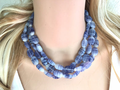 Purple Glass Swirl Chunky Statement Necklace, multi strand colorful jewelry, white gemstone statement necklace, deep violet necklace