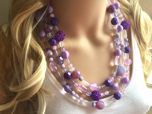 Purple Chunky Statement Necklace, Triple Strand Beaded Jewelry, lilac lavendar eggplant jewelry bridesmaid wedding wedding periwinkle