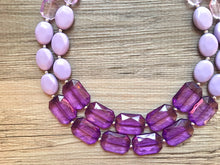 Load image into Gallery viewer, Purple Chunky Statement Necklace, Double Strand Beaded Jewelry, lilac lavendar eggplant jewelry bridesmaid bib wedding periwinkle