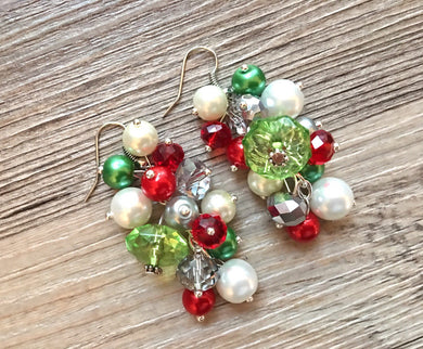 Christmas earrings, Red Silver Green and BLING! Holiday Jewelry, Christmas Jewelry, Red Green Jewelry, Christmas Gift Christmas Present