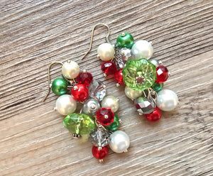 Christmas earrings, Red Silver Green and BLING! Holiday Jewelry, Christmas Jewelry, Red Green Jewelry, Christmas Gift Christmas Present