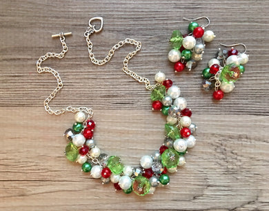 Christmas earrings & necklace Red Silver Green and BLING! Holiday Jewelry, Christmas Jewelry, Red Green Jewelry, Gift Christmas Present