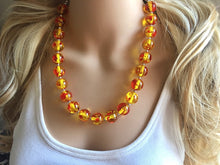 Load image into Gallery viewer, Firey Marigold Chunky Statement Necklace, Big beaded jewelry, red orange Statement Necklace, Bib necklace, yellow bridesmaid wedding